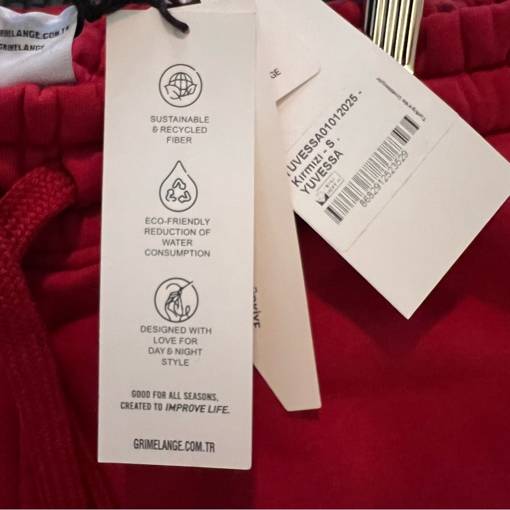 Red Wide Leg Joggers Grimelange Turkish brand. 60% Cotton blend Size S. NWT. - Picture 9 of 14